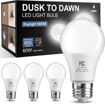 Dusk to Dawn Light Bulb Outdoor, Light Sensor, Automatic on/Off, 5000K