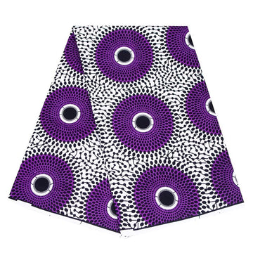 African Fabric 100% Cotton Purple White African Ankara Print Fabric 6 Yards One Piece 1542
