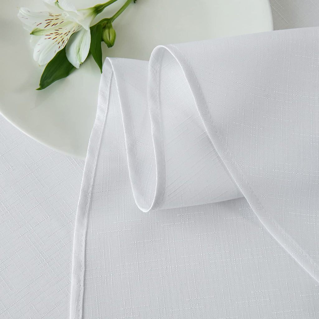 Round Linen Looking Textured Tablecloth Spill-Proof Wrinkle Free Soft Jacquard Table Cloth for Circular Table Cover