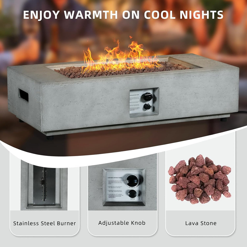 42" Outdoor Propane Fire Pit Table Garden Backyard Outside Deck, Modern Firepit Table with Lid, Cover & Lava Rocks