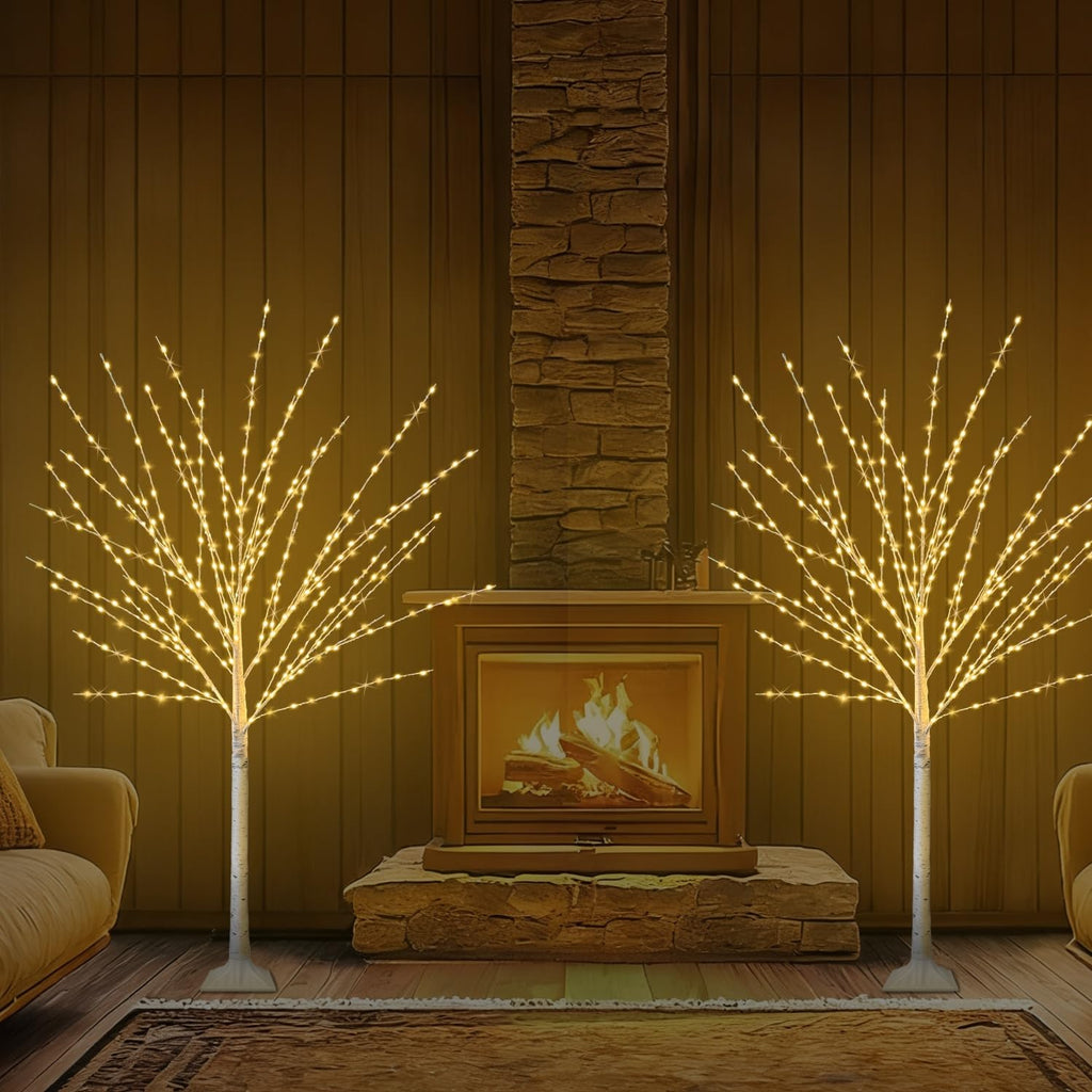 2Pack 4FT Lighted Birch Trees, Birch Tree with 400 LED Lights, 8 Flash Modes and Timer, Dimmable, Light Up Twig