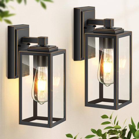 2 Pack Porch Lights Outdoor, Outdoor Wall Lights Sconce, Black Waterproof Outdoor Lanterns for Front Porch, Weather Resistant Garage Lights for House, Patio, Garage A123-B0C7455KCL