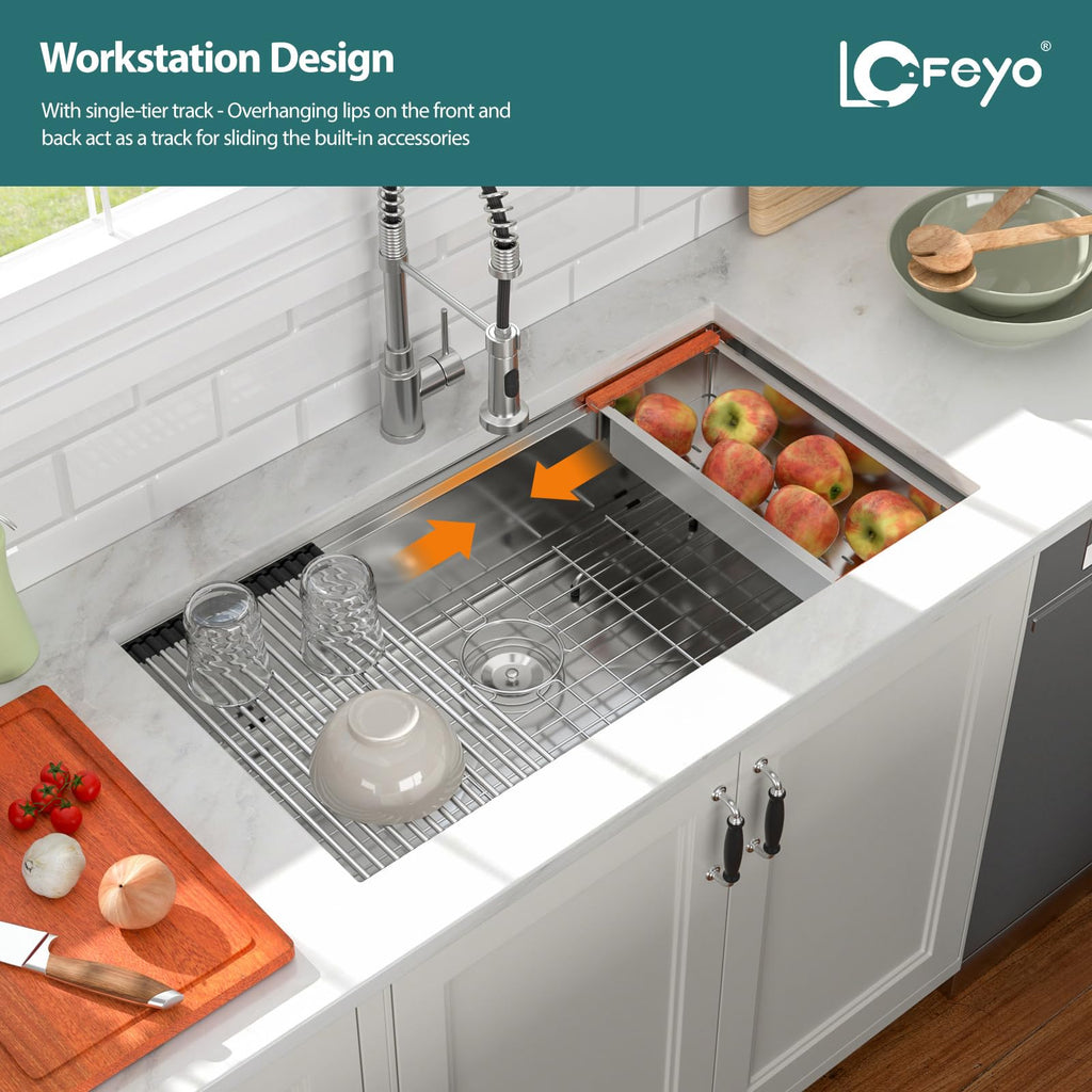 36x19 Inch Large Brushed Undermount Workstation Kitchen Sink 304 Stainless Steel 16 Gauge Handmade Under Counter