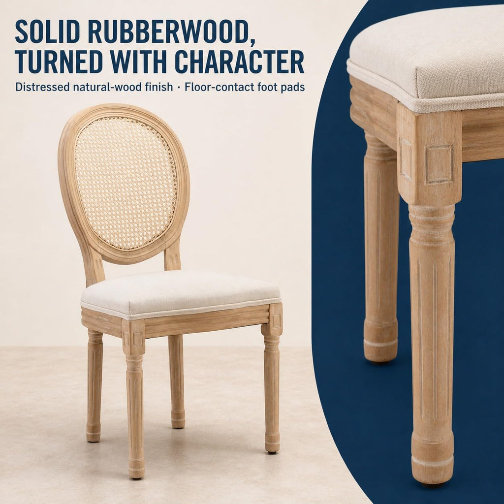 French Country Dining Chairs Set of 6, Cream Kitchen & Dinning Chairs Set of 6, Ivory Rattan Dining Chairs, Cane