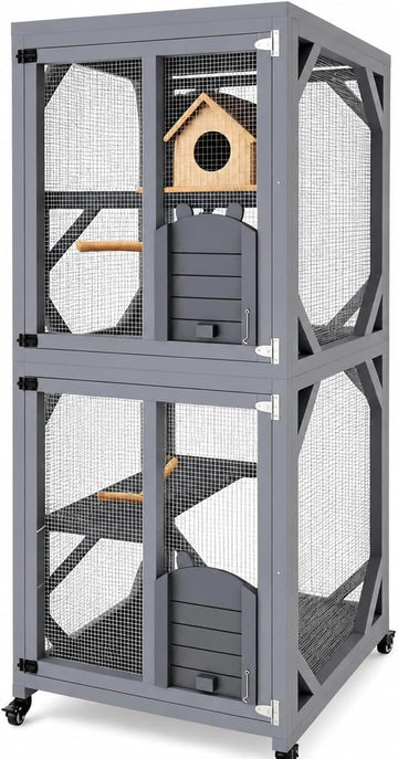 68 Inch Tall Catio, Large Outdoor Cat Enclosure with 4 Tier Design & Wheels
