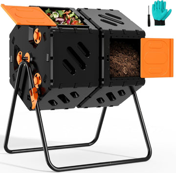 45 Gallon Large Compost Tumbler Outdoor, Dual Chamber Compost Bin | 360° Tumbling, Snap-Together Assembly, Heavy Duty
