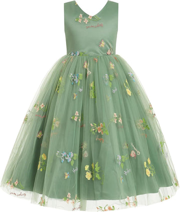 Flower Girls Tutu Dress Kids Embroidered Wedding Bridesmaid Dress Girl Pirncess Birthday Party Dress Ball Gown