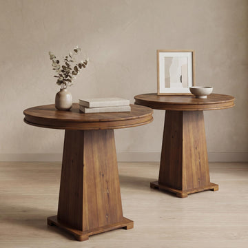 Solid Wood Round Dining Table, 31.5" Small Kitchen Table for 2, Modern Farmhouse Dinner Table, Artistic Geometric