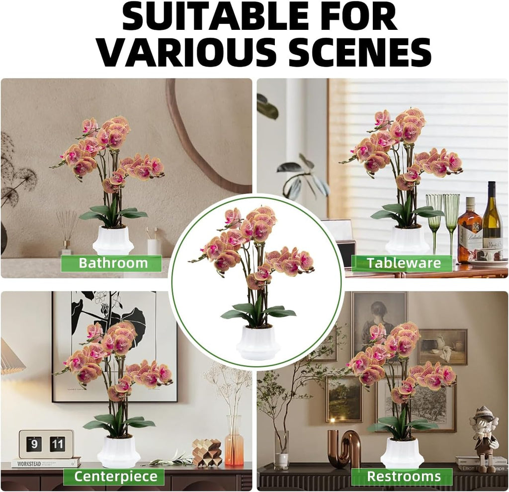 Artificial Orchid Flower Plant 20.9'' Real Touch Faux Orchids in Ceramic Vase Purple Dapple Fake Phalaenopsis Flower