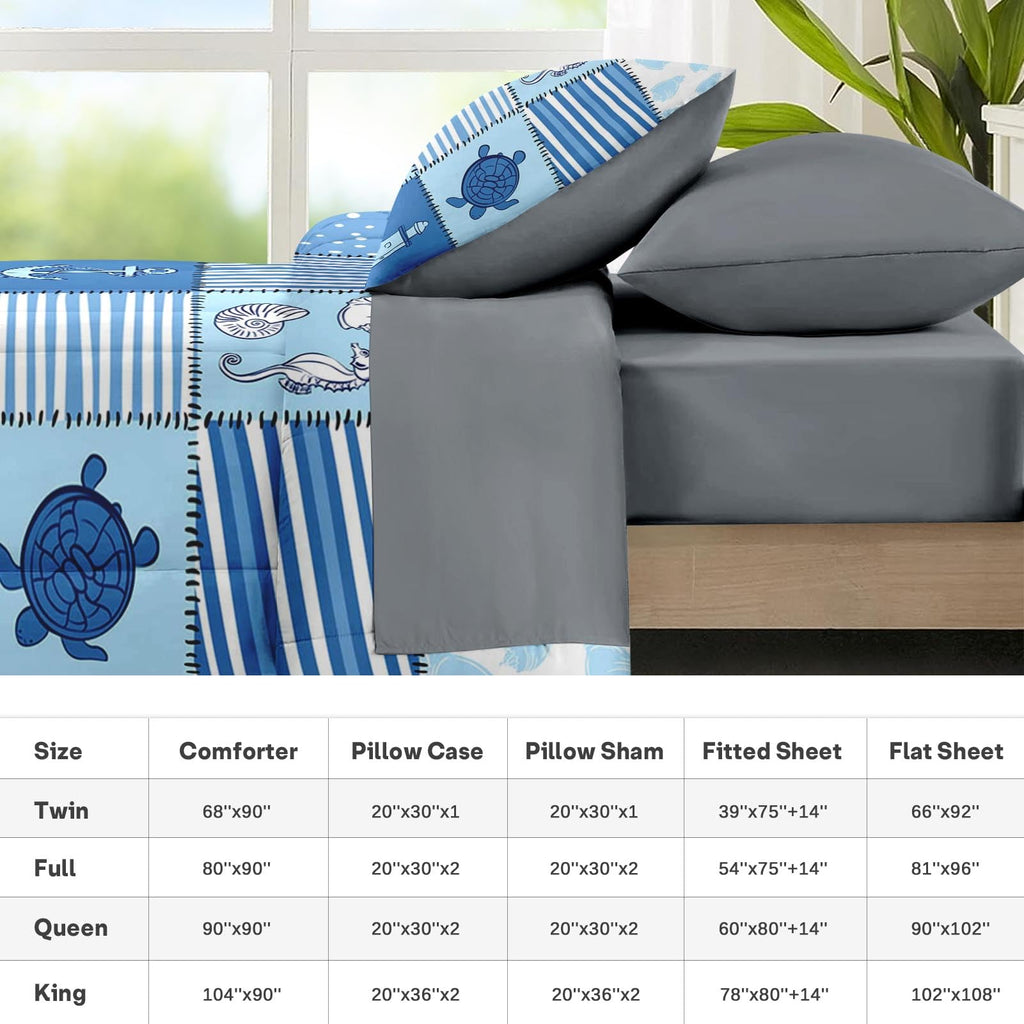 Comforter Set with Sheets, 5 Pieces Ocean Sea Bedding