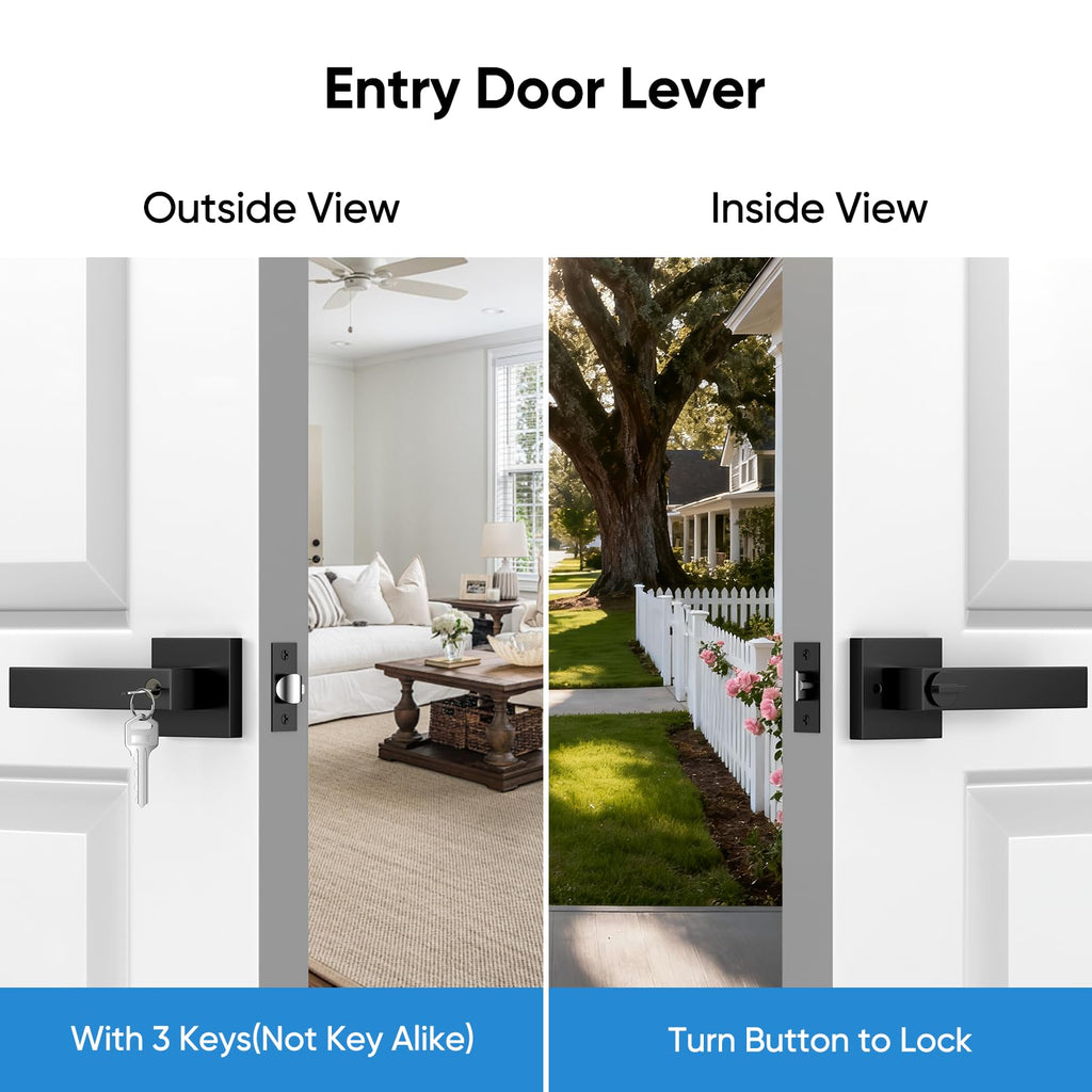 Exterior Door Handle, Heavy Duty Door Lock, 6 Pack Black Door Handle Sets