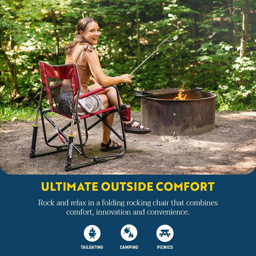 Freestyle Rocker Camping Chair | Portable Folding Rocking Chair with Solid, Durable Armrests, Drink Holder &