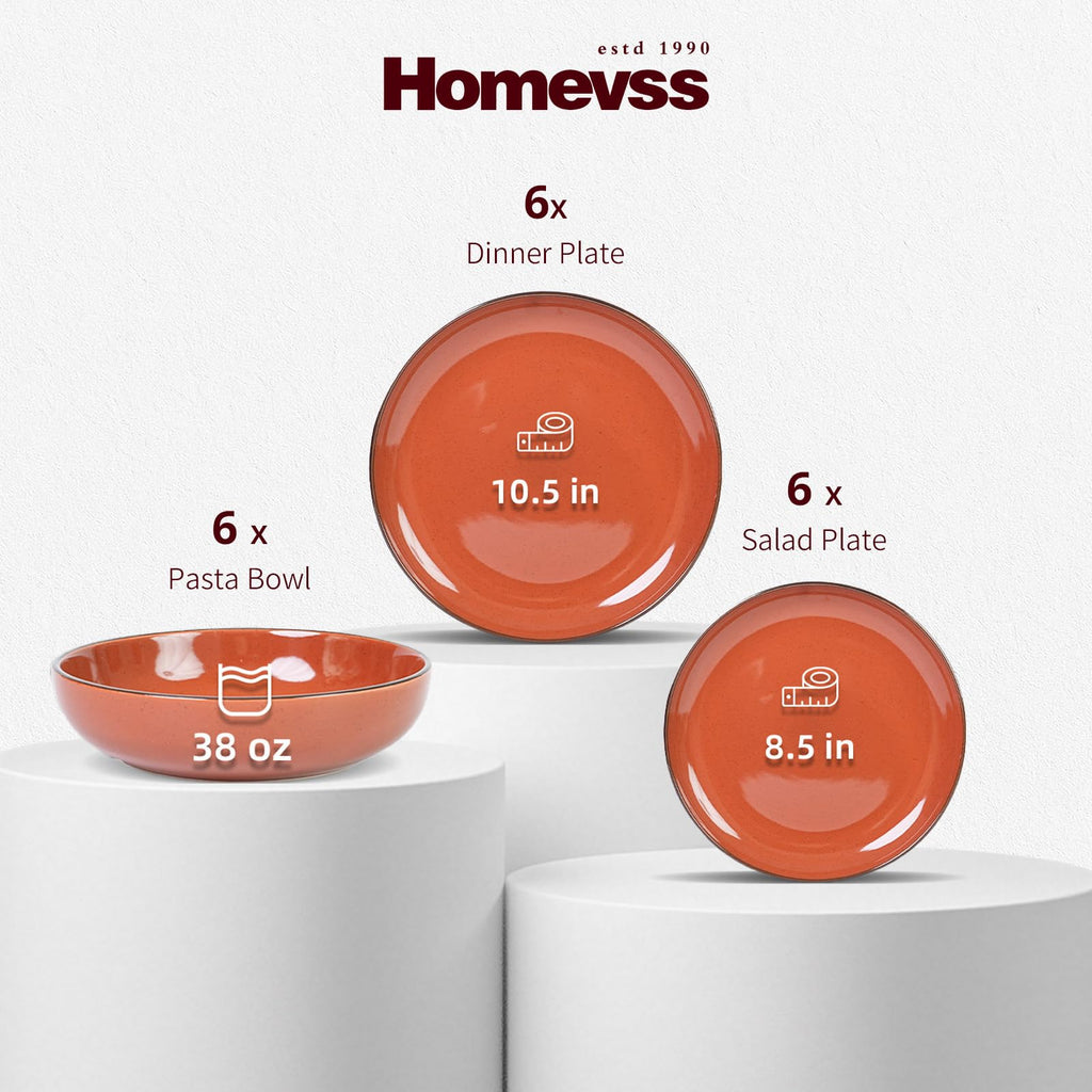 18-Piece Dinnerware Set, Shiny Glaze with Speckle Effect Plates & Bowls Set