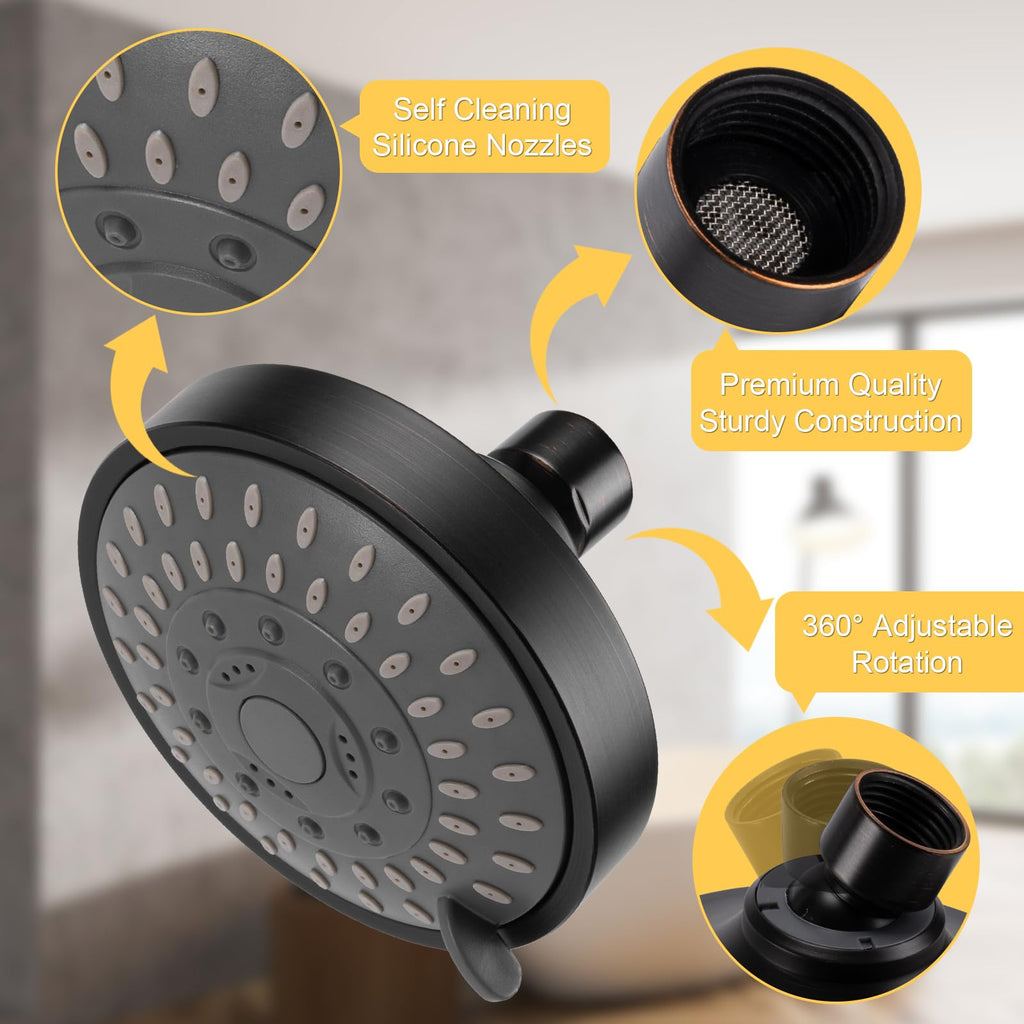 High Pressure Rain Shower Head 5 Modes 4.1 Inch Oil Rubbed Bronze