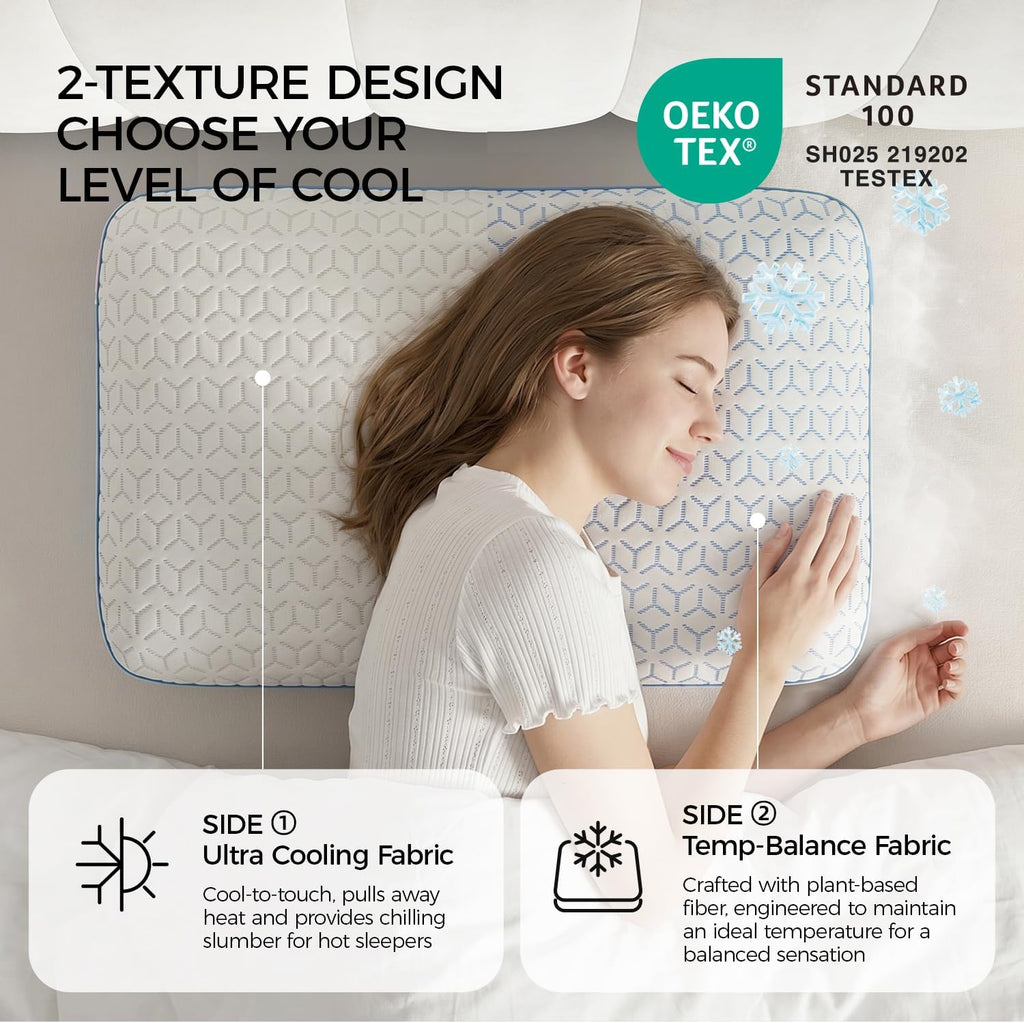 Cooling Pillows King Size Set of 2, Shredded Memory Foam Pillows | CertiPUR-US King Size Pillows Firm and Soft