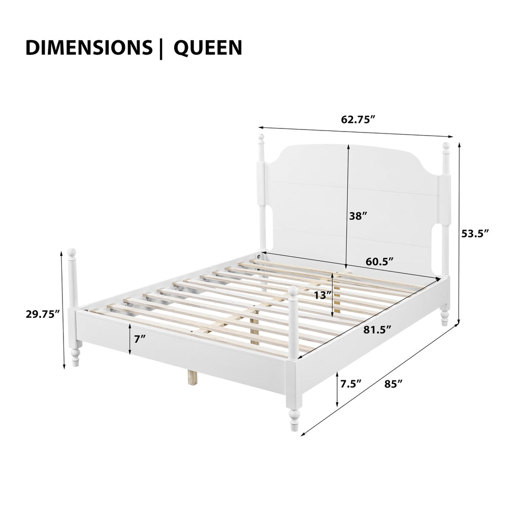 Traditional Solid Wood 4-Poster Bed Frame, Mid-Century Modern Farmhouse Platform Bed with Arched Camelback