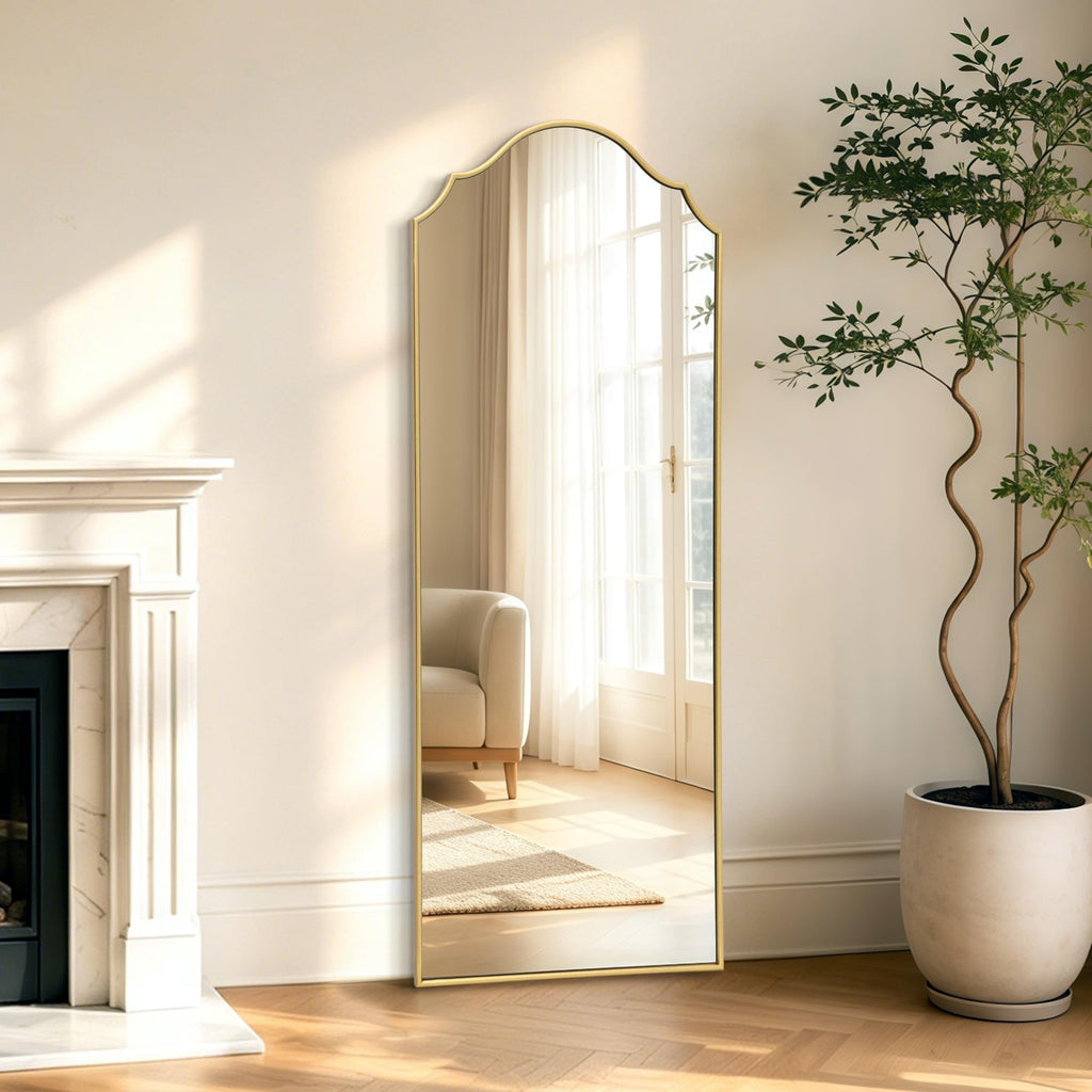 Scalloped Full Length Mirror: 21"x56" Gold Arched Floor Mirror