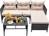Outdoor Patio Furniture 3-Piece Rattan Waterproof Outdoor Sectional Sofa All-Weather L Shaped Patio Couch with Cushion