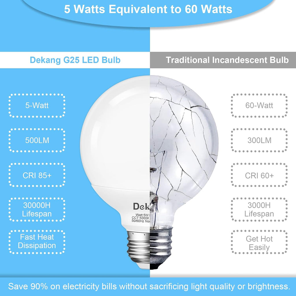 8 Pack LED Globe Light Bulbs 5000K Daylight E26 Base 60W Equivalent