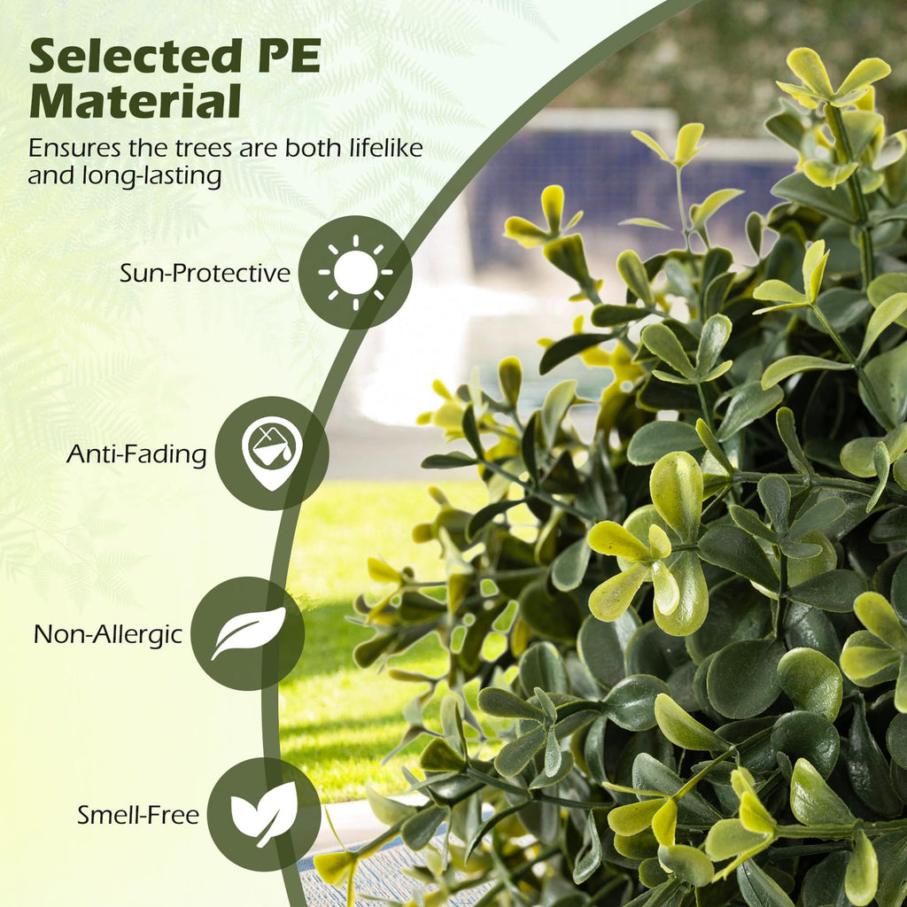 3 FT Artificial Boxwood Topiary Trees, Set of 2 Faux Outdoor Topiary Ball Tree with Cement-Filled Pot, Fake Greenery