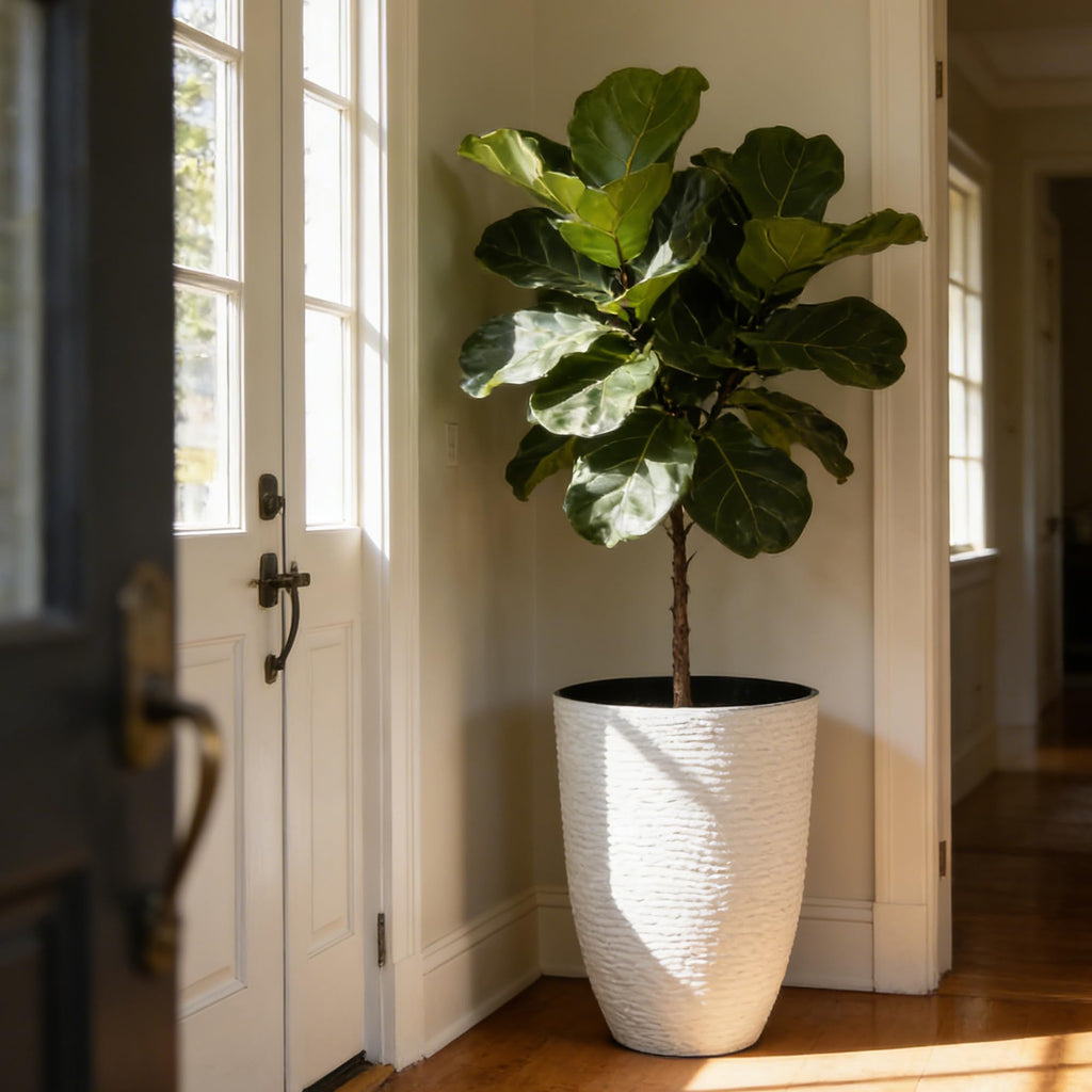 2-Pack 21" H. White Tall Planters - 14'' Dia Resin Large Round Flower Pots for Outdoor Plants Trees - Imitation Stone