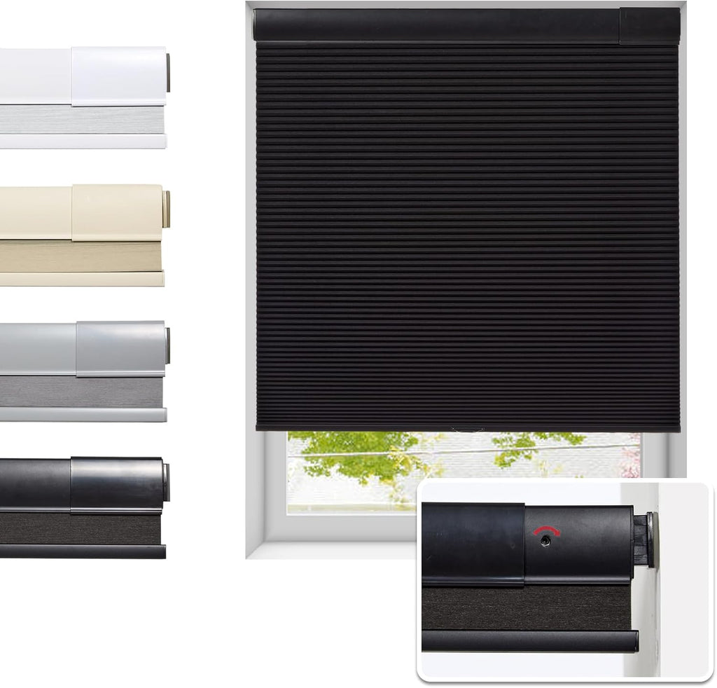 No Drill Cellular Shades Windows, Thermal Insulating & Noise Reducing Honeycomb Blinds, Free Stop Cordless Blackout