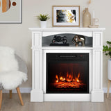 32 Inch Freestanding Electric Fireplace with Mantel, Realistic Flame, Thermostat, 3 Brightness Levels, Timer and Remote Control, White