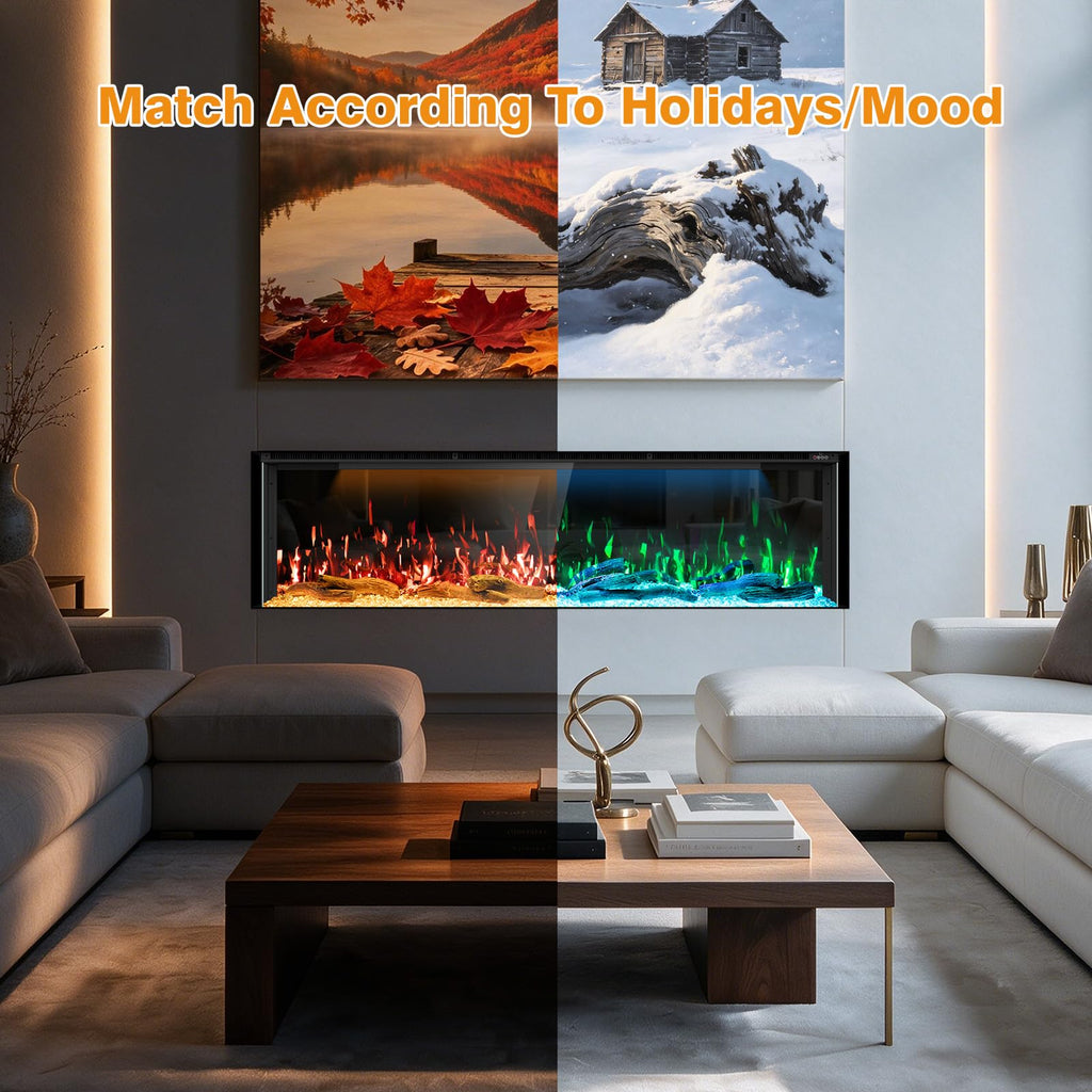 3-Sided Smart 80" 3D Mirrored Electric Fireplace Build in Heater