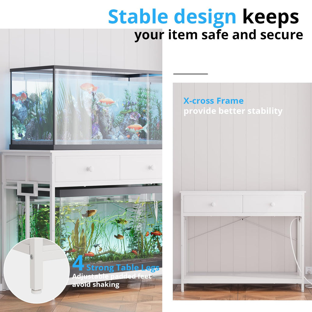 40 Gallon Aquarium Stand with Power Outlet & Cabinet Storage, White