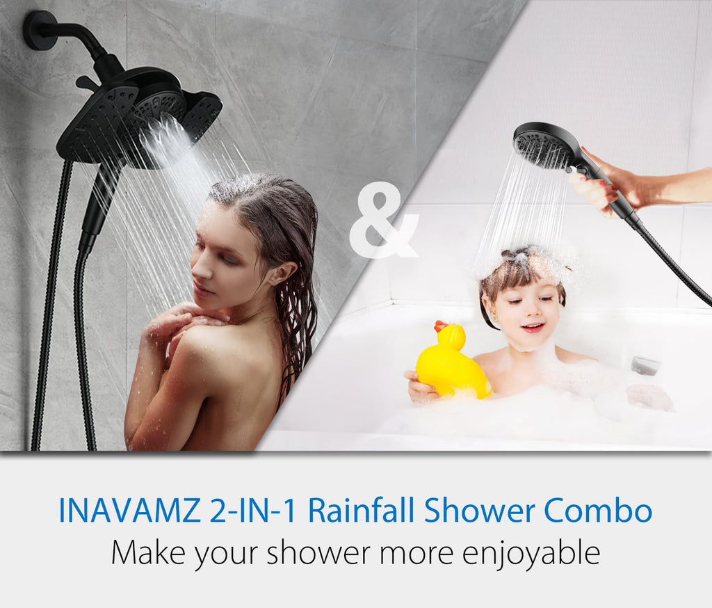 Rain Shower Head with Filtered Handheld Spray Combo Black 2.5 GPM