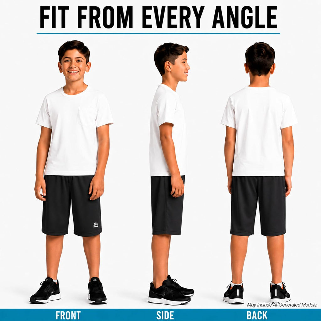 Boys 2 Pack Breathable Mesh Basketball Shorts with Pockets, Kids Gym