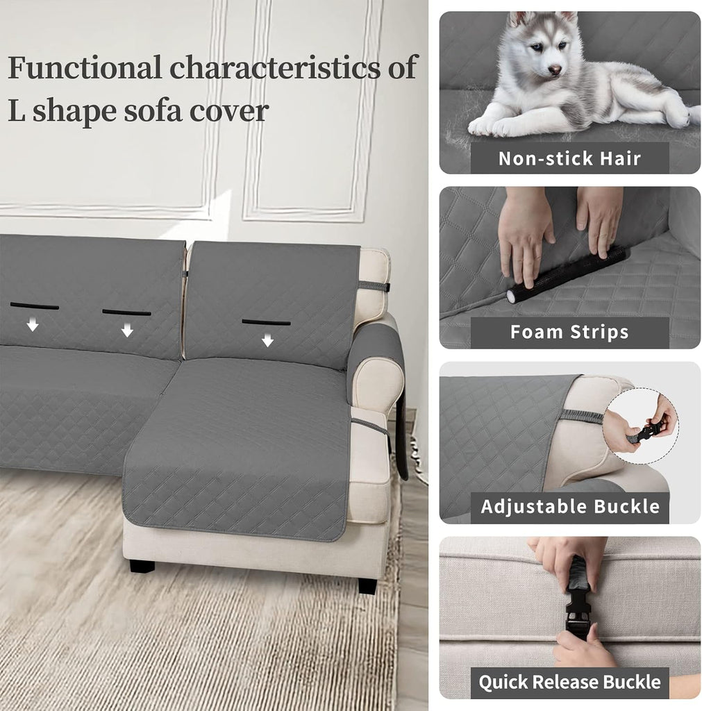Waterproof L-Shape Sectional Cover, 2-Piece with Chaise, Large | Non-slip 2-piece Design, Chaise Lounge Protector
