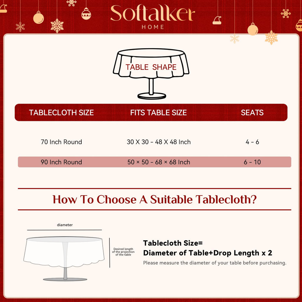 Christmas Jacquard Round Tablecloth, 70 inch, Red