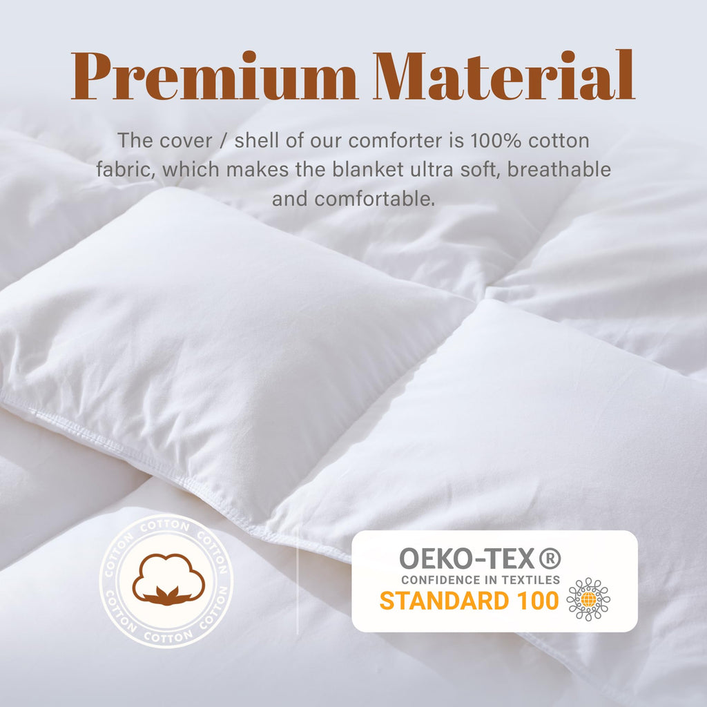 King Size Feather and Down Fiber Comforter Insert, 100% Cotton Cover