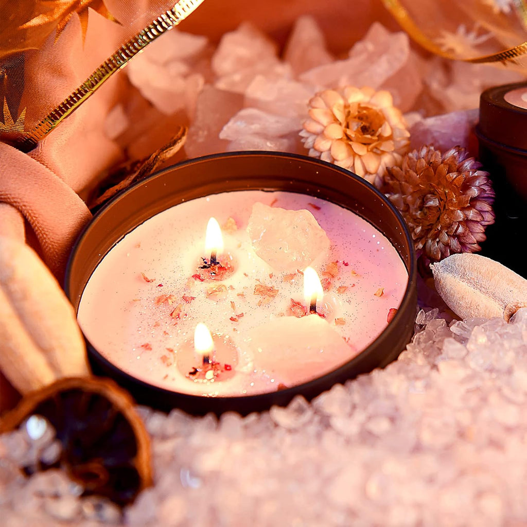 Crystal Soy Candles Set, 3 Wick 19 oz Soy Wax Scented Candle for Meditation - Set of 2