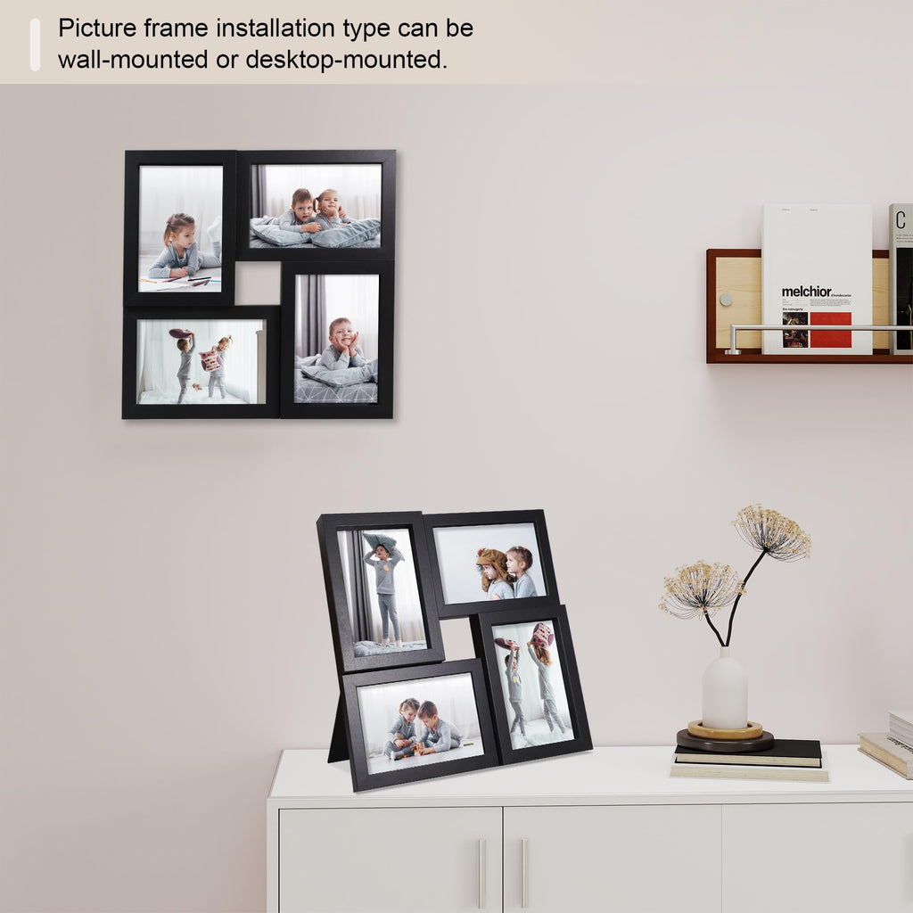 4x6 Picture Frames Collage 1 Pack, 4 Opening Multi Family Photo Collage Frames with Real Glass for Wall Hanging or