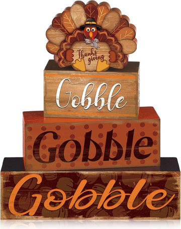 Thanksgiving Decor Turkey Cute Wooden Sign with Sayings - Set of 4