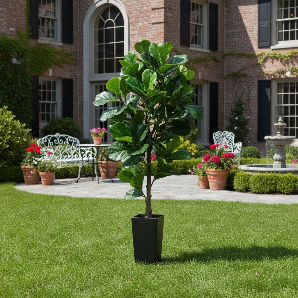 6ft Artificial Fiddle Leaf Fig Tree Decor, 6 ft Large Faux Plant Fake Ficus lyrata Silk Trees with Pot Outdoor House