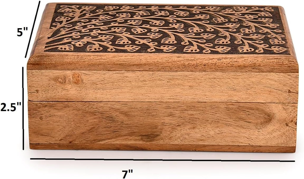 Jewelry Boxes Acacia Wood Floral Decorative Keepsake Treasure Chest Great Gift For Your Loved Ones (7" X 5" X 2.5")