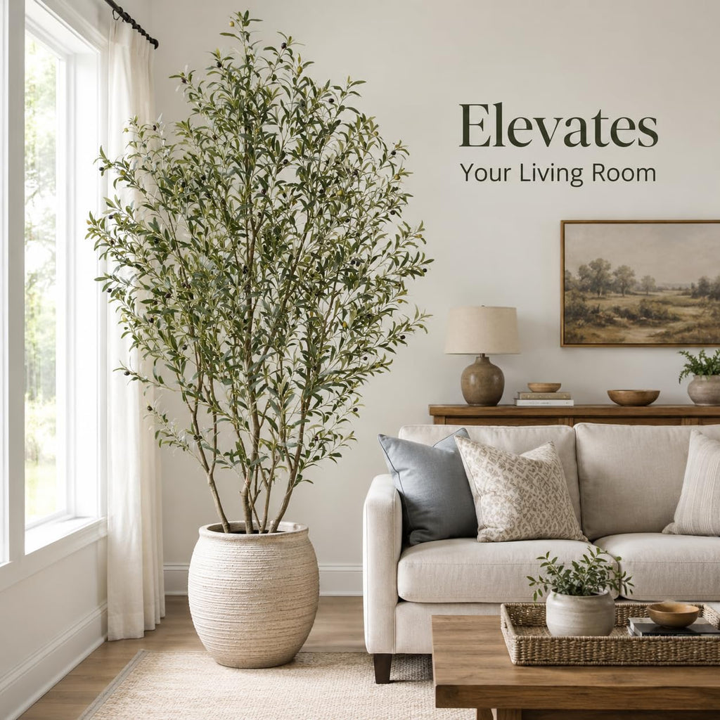 8FT Artificial Olive Tree, Faux Olive Tree with Realistic Leaves and Olive Fruits, Tall Fake Olive Tree for Indoor