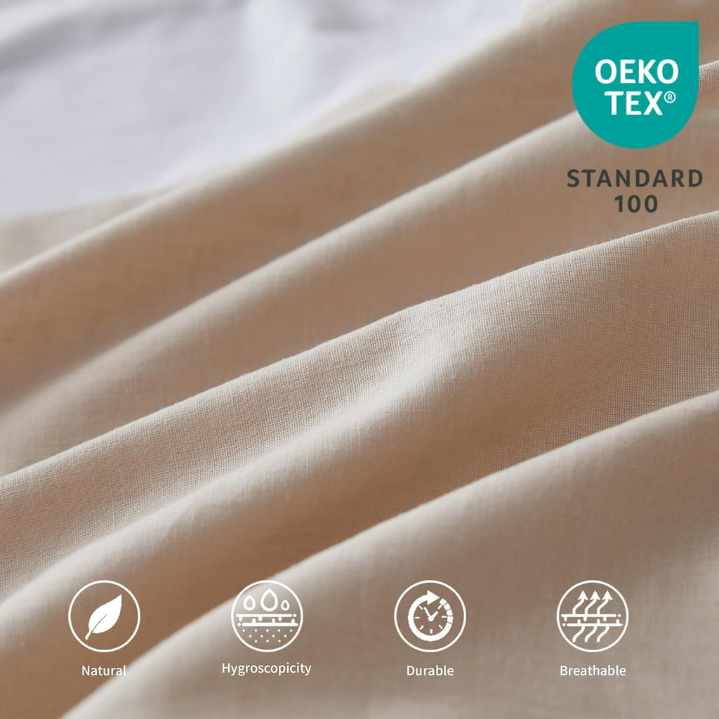 French Linen Wrap Around Bed Skirt with Pleated Corner 14-Inch Tailored Drop Natural Flax Cotton Blend Basic Soft