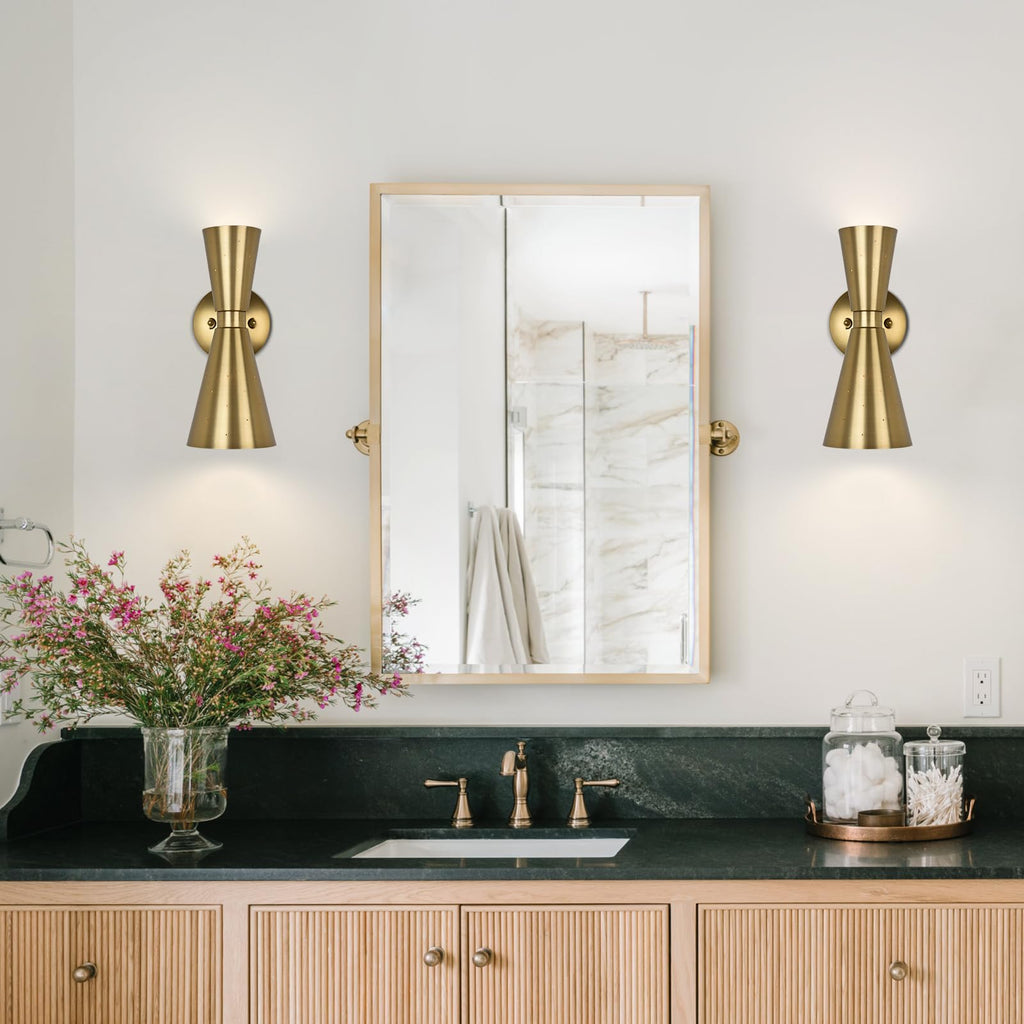 Brass Wall Sconce, Mid Century Modern Sconce Wall Lighting, Up Down Gold Wall Sconces E12 Base, Vintage Farmhouse