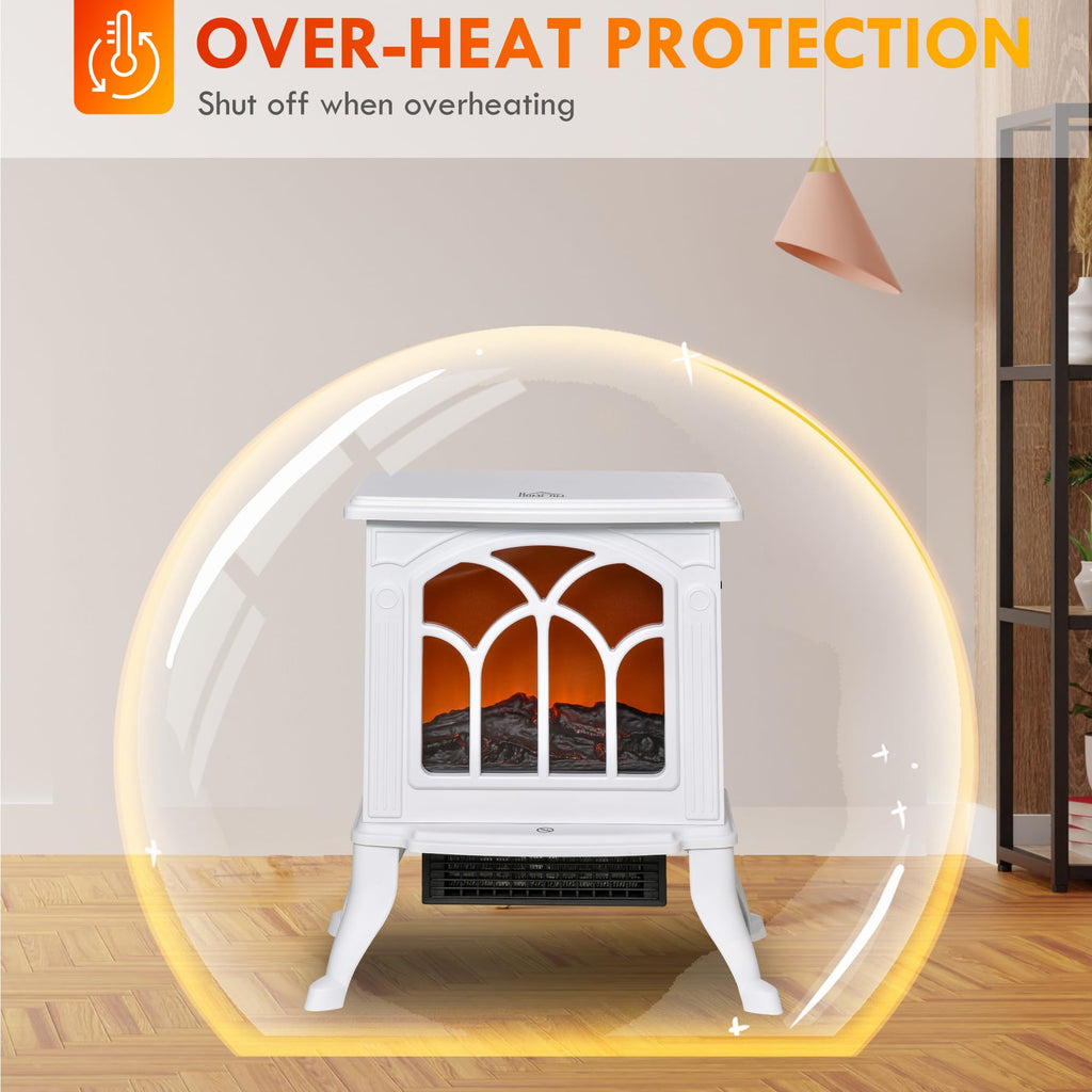 17" Freestanding Electric Fireplace Stove Heater 750W/1500W White