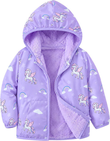 Toddler Girls Lightly Fleece Lined Coat Hooded Zipper Jacket