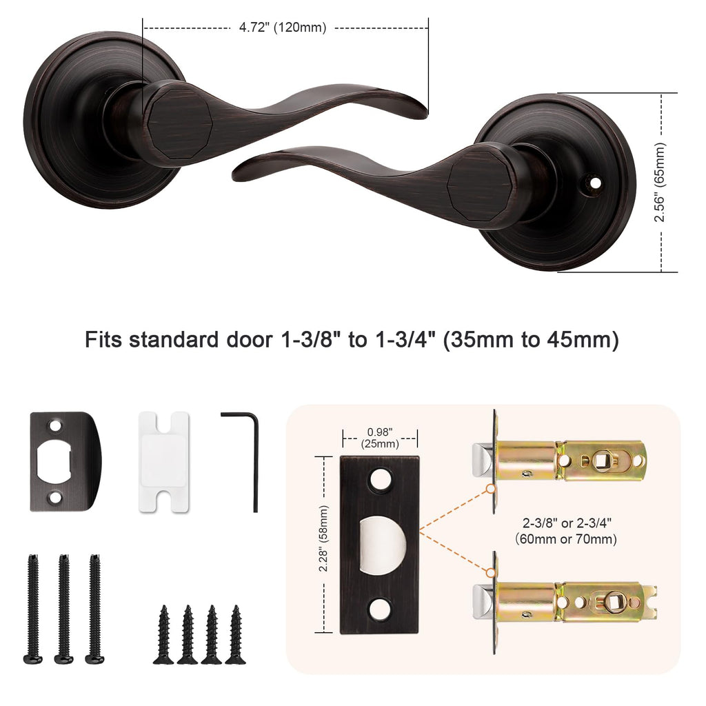 Passage Hall Closet Door Lever Handle Lockset Keyless Oil Rubbed Bronze Leversets 6 Pack