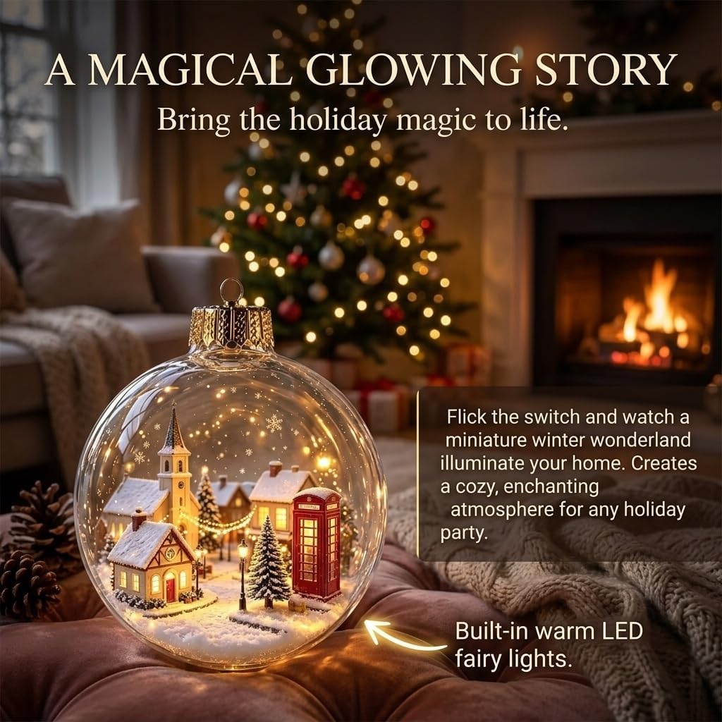 Glowing Christmas Ornament Ball with LED Light, 8 cm Clear