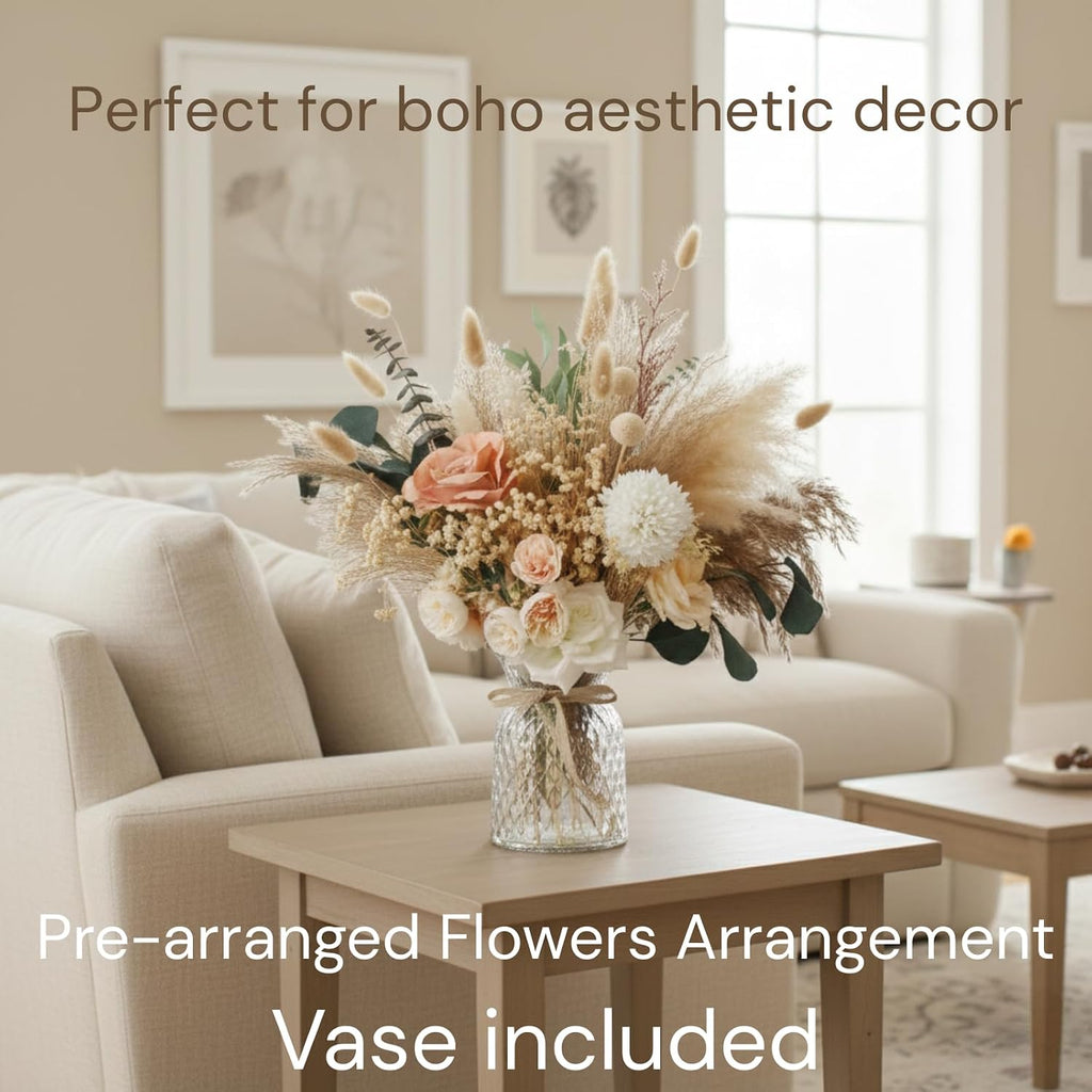Luxury Floral Arrangement with Vase - Pampas Grass & Artificial Flowers - Set of 100