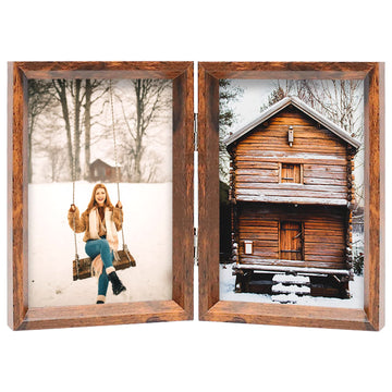 5x7 Double Picture Frame Rustic Brown Wooden Photo Frame