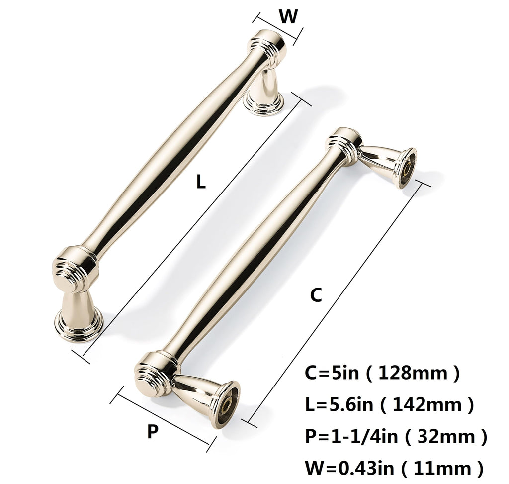 10 Pack Polished Nickel Cabinet Pulls 5 Inch(128mm) Hole Centers Cabinet Pulls Kitchen Cabinet Hardware for Cupboard