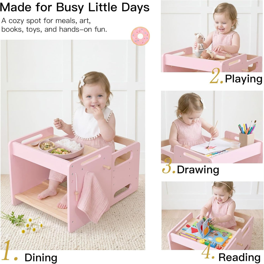 Weaning Table and Chair Set, Adjustable Toddler Table, Pink
